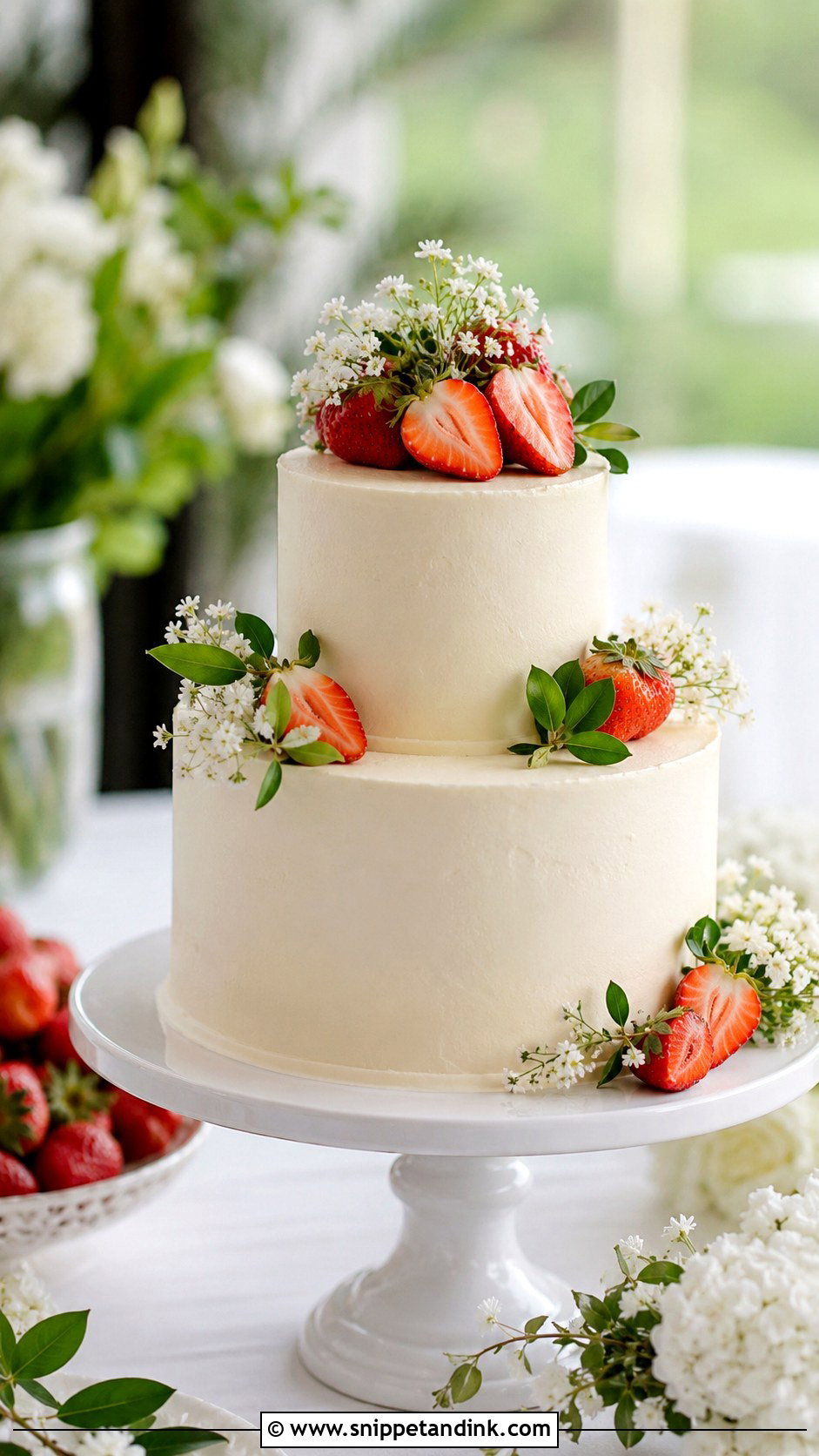 Simple Two Tier Wedding Cake With Strawberries - Snippet and Ink - 30 Simple Two Tiered Wedding Cakes