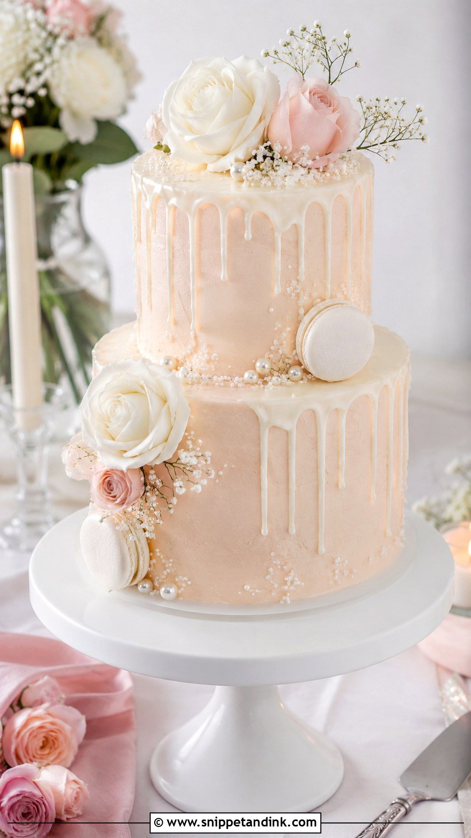 Simple Two Tier Wedding Cake With White Drip - Snippet and Ink - 30 Simple Two Tiered Wedding Cakes