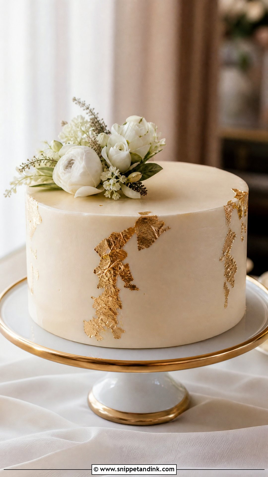 Simple Wedding Cake With Gold Leaf - Snippet and Ink - 20 Simple Wedding Cake Ideas