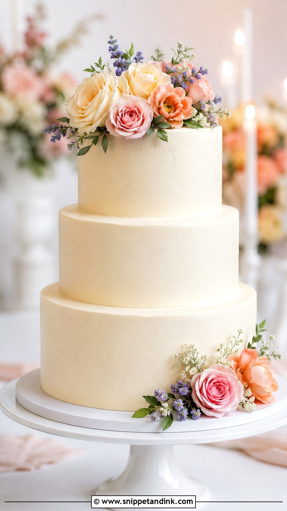 Simple Wedding Cake With Pastel Flowers - Snippet and Ink - 20 Wedding Cake Ideas with Pastel Flowers
