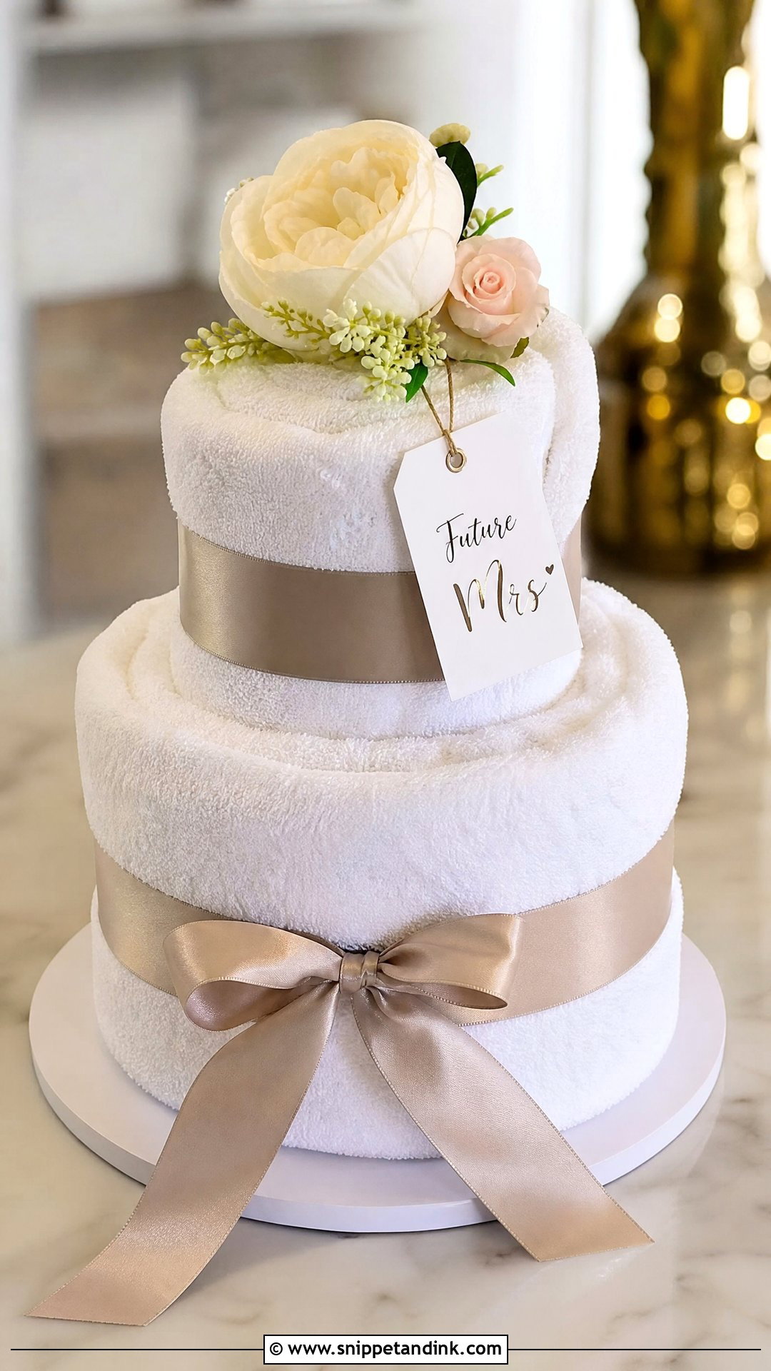 Simple Wedding Towel Cake - Snippet and Ink - 20 Wedding Towel Cakes