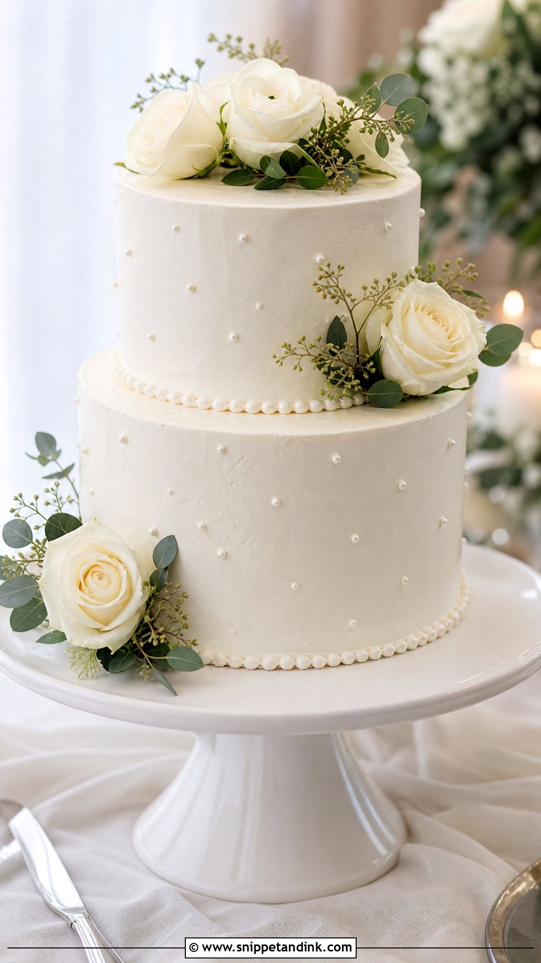 Simple White Buttercream Wedding Cake - Snippet and Ink - 20 Simple White Wedding Cake Ideas