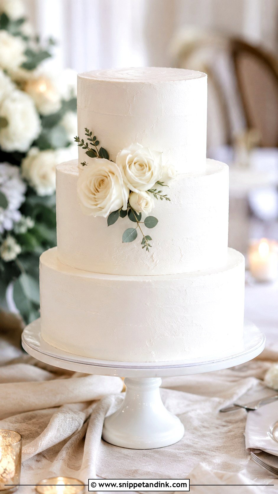 Simple White Buttercream Wedding Cake - Snippet and Ink - 20 Simple Beautiful Wedding Cakes
