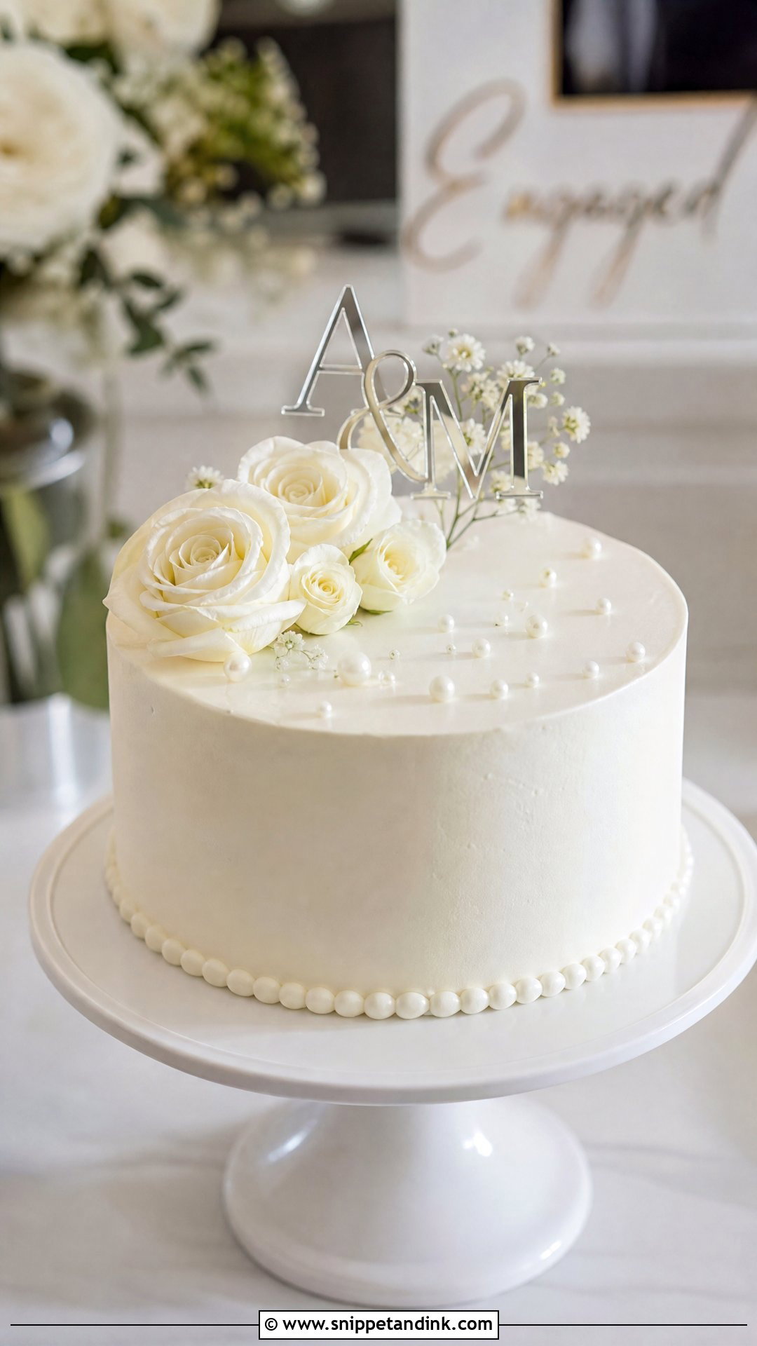Simple White Engagement Cake - Snippet and Ink - 20 Simple Engagement Cake Designs