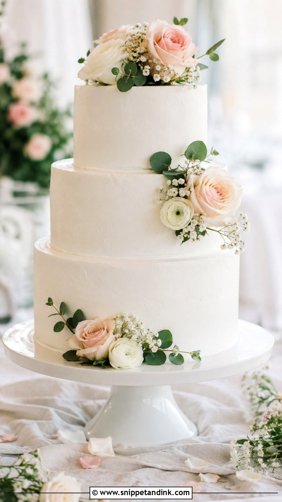 Simple White Floral Wedding Cake - Snippet and Ink - 20 Simple Floral Wedding Cake Ideas