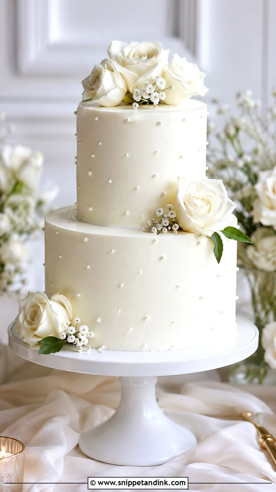 Simple White Two Tier Buttercream Wedding Cake - Snippet and Ink - 30 Simple Buttercream Two Tier Wedding Cake Ideas