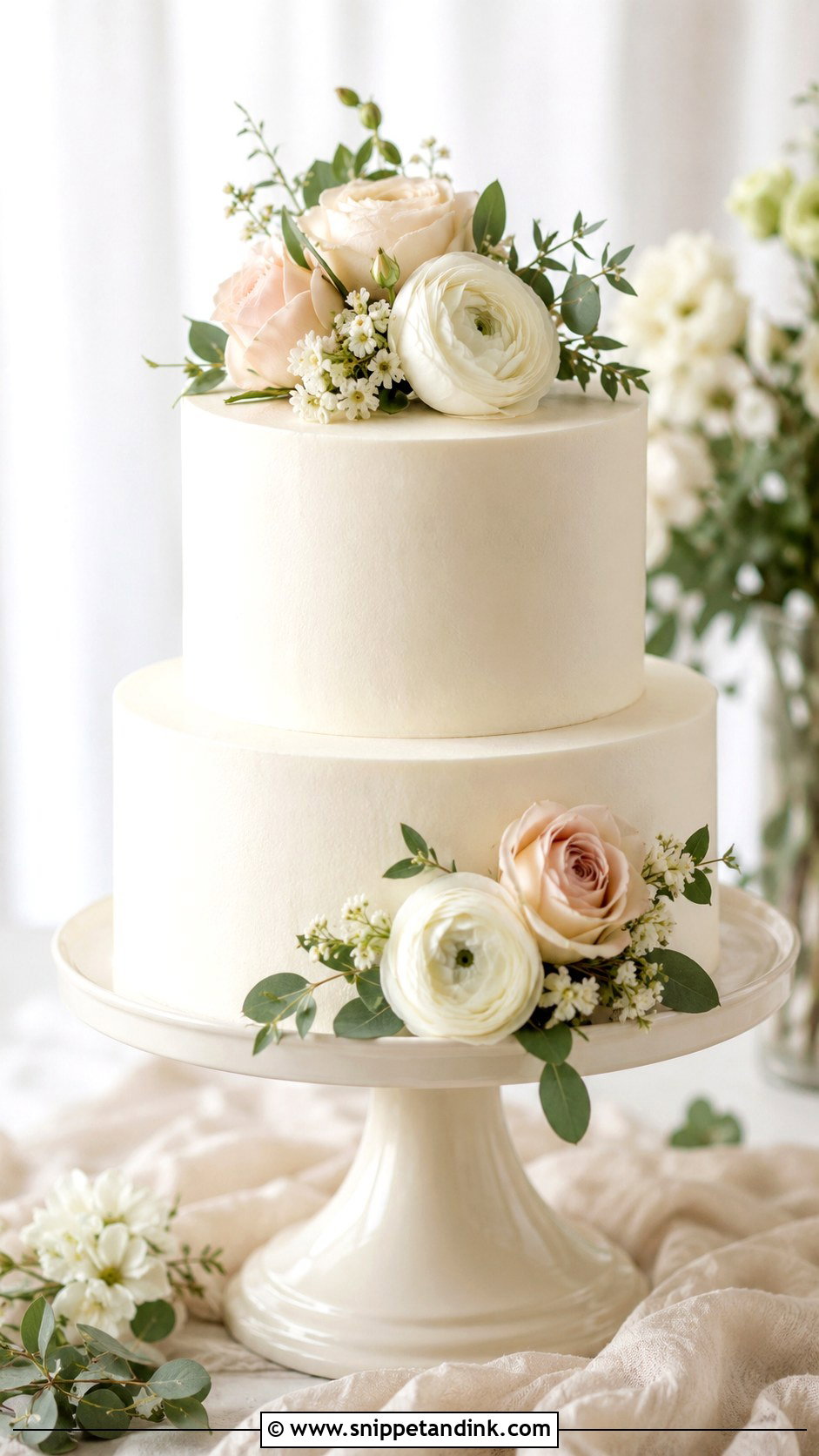 Simple White Wedding Cake With Fresh Flowers - Snippet and Ink - 20 Simple Flower Cake Ideas for Wedding
