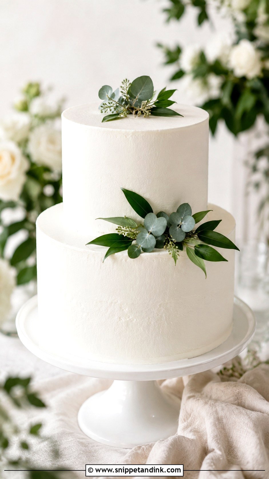Simple White Wedding Cake With Greenery - Snippet and Ink - 20 Simple Wedding Cakes with Greenery