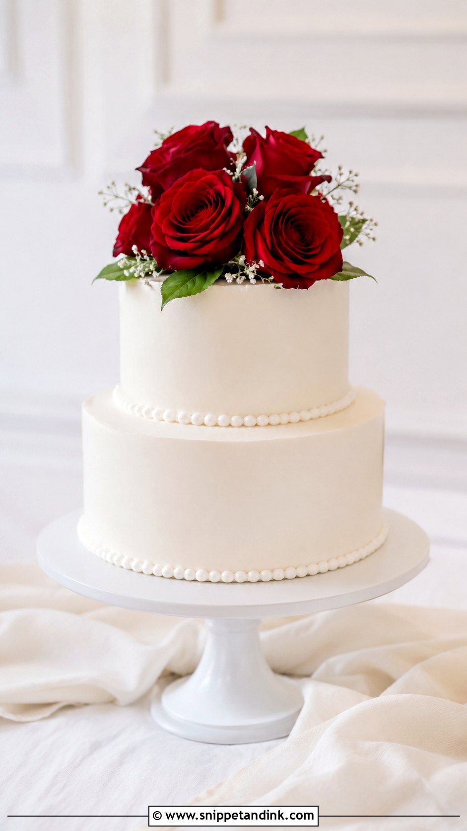 Simple White Wedding Cake With Red Roses - Snippet and Ink - 30 White Wedding Cake Ideas with Red Roses