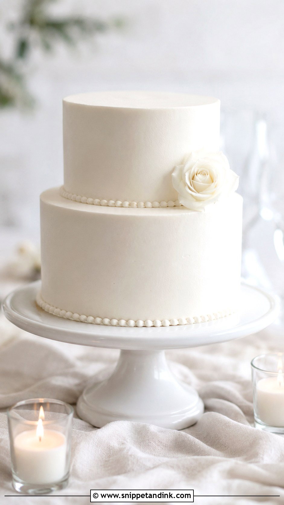 Simple White Wedding Cake - Snippet and Ink - 20 Minimalist Wedding Cake Designs