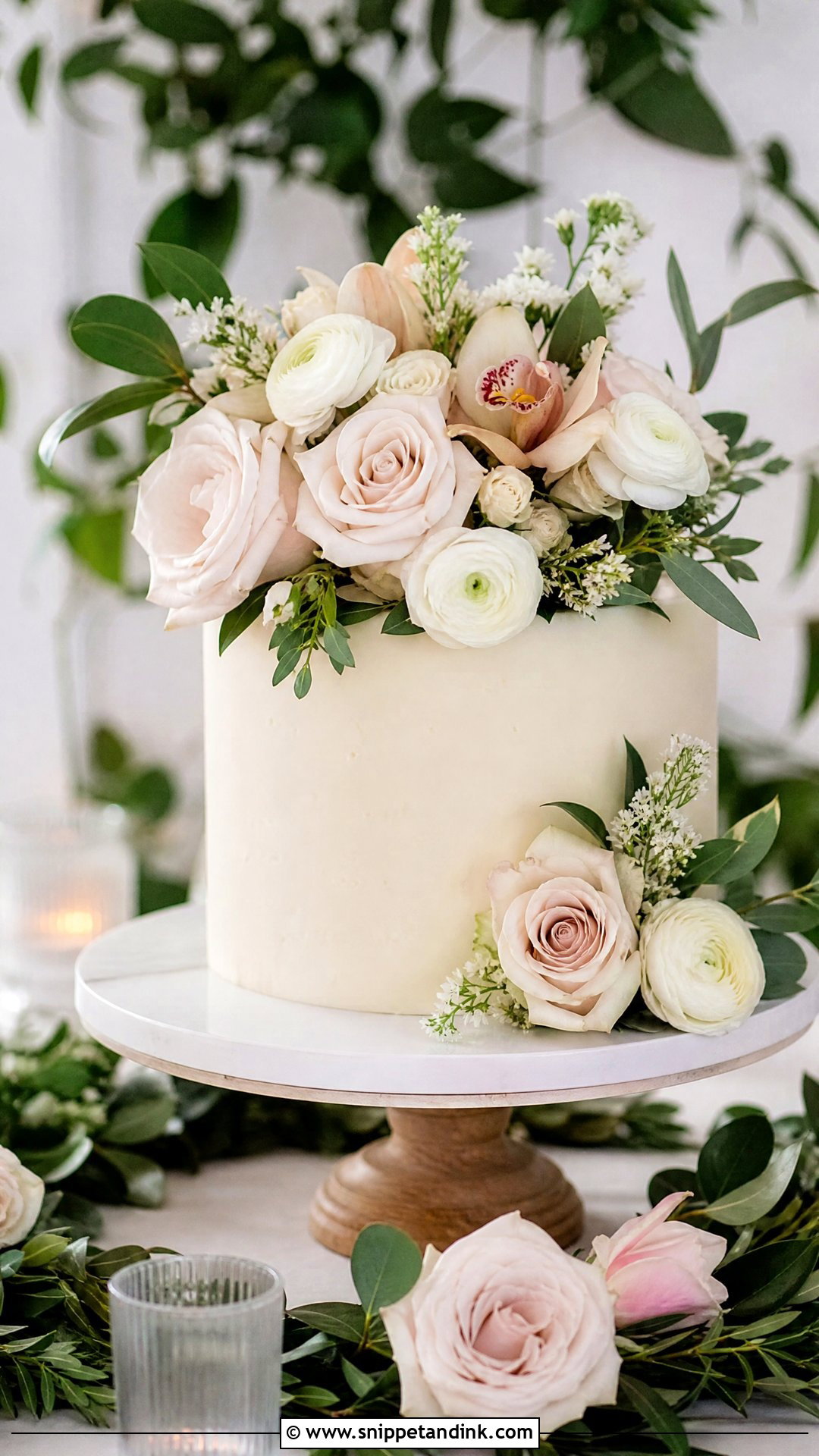 Single Layer Floral Wedding Cake - Snippet and Ink - 20 Single Layer Wedding Cake Ideas