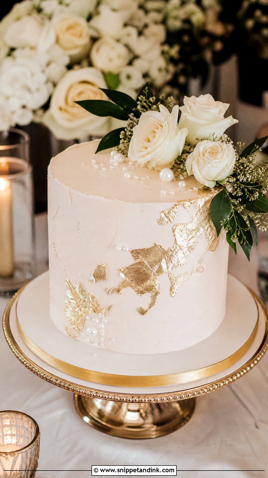 Single Layer Gold Leaf Wedding Cake - Snippet and Ink - 20 Single Layer Wedding Cake Ideas
