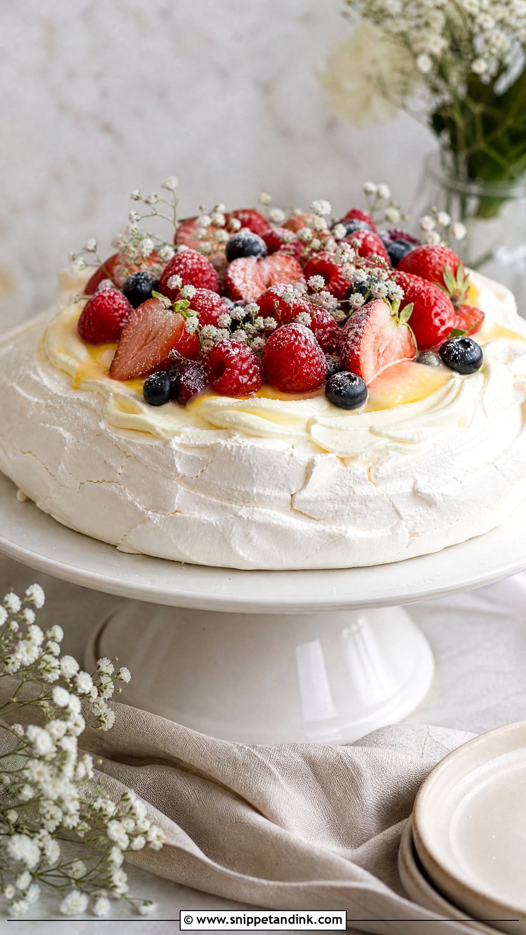 Single Layer Pavlova Wedding Cake - Snippet and Ink - 20 Pavlova Wedding Cake Ideas