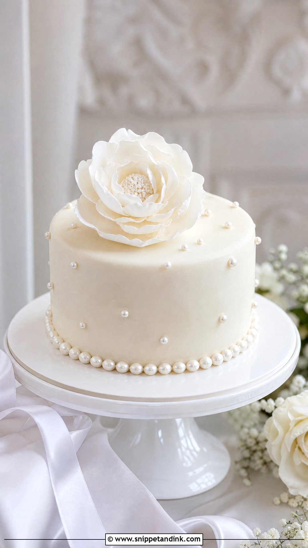 Single Layer Pearl Wedding Cake - Snippet and Ink - 20 Single Layer Wedding Cake Ideas