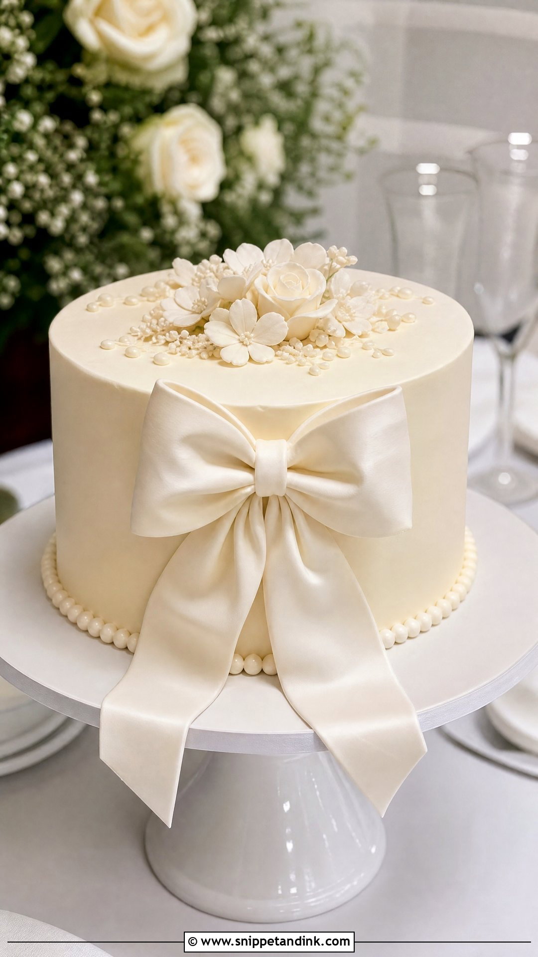 Single Tier Bow Wedding Cake - Snippet and Ink - 35 Bow Cake Ideas for Wedding