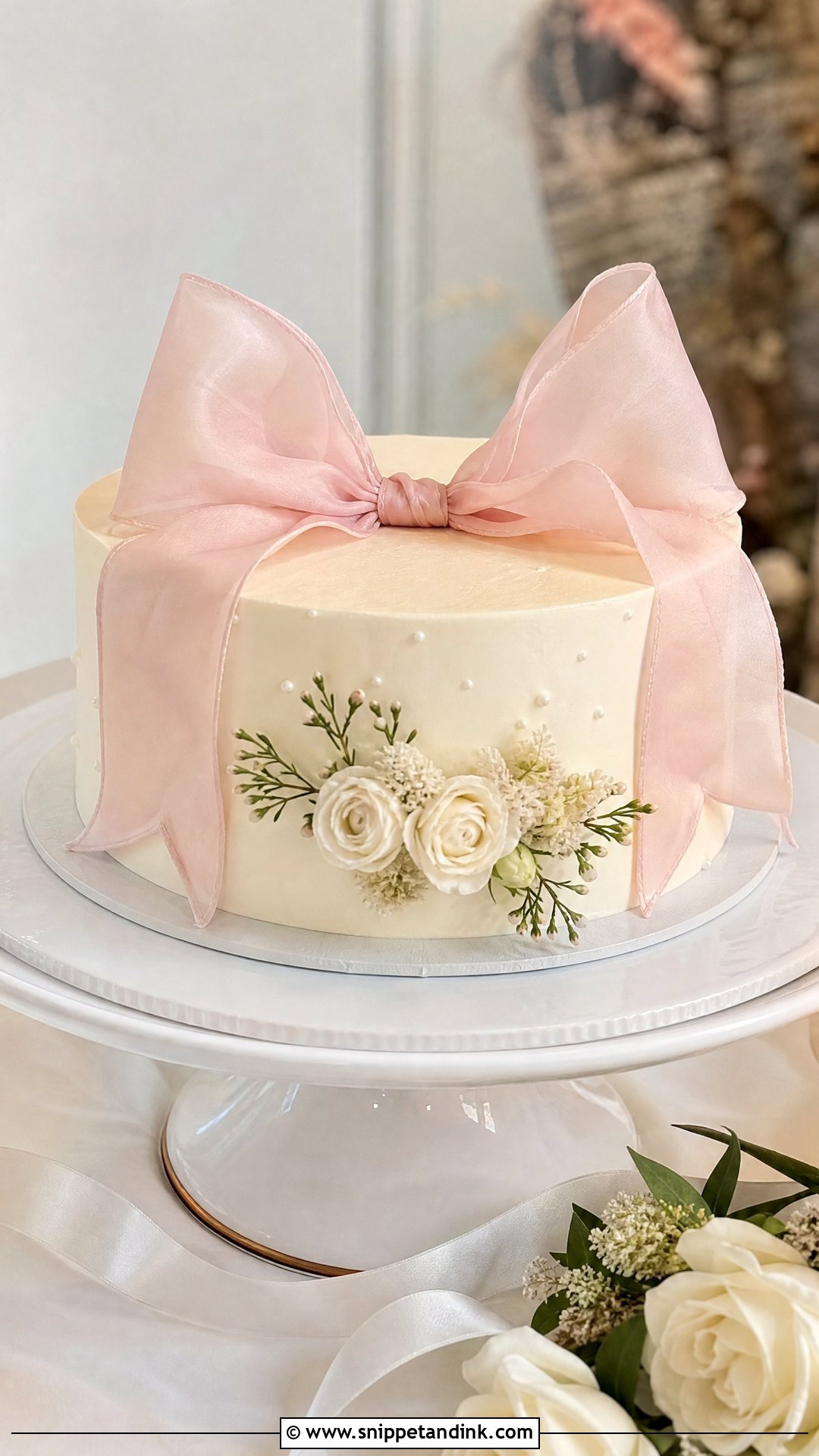 Single Tier Bow Wedding Cake - Snippet and Ink - 20 Single Tier Wedding Cake Ideas