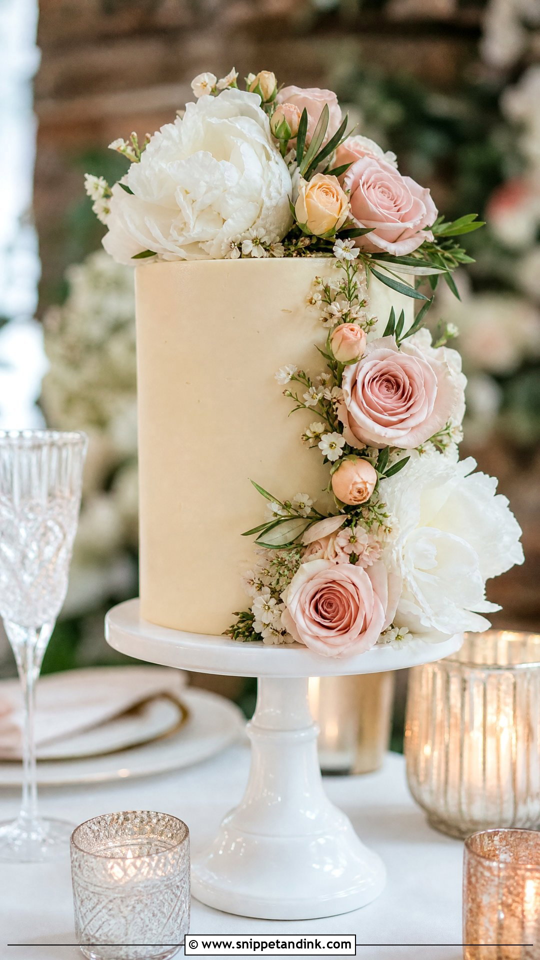 Single Tier Buttercream Flower Wedding Cake - Snippet and Ink - 25 Buttercream Flower Cake Ideas for Wedding