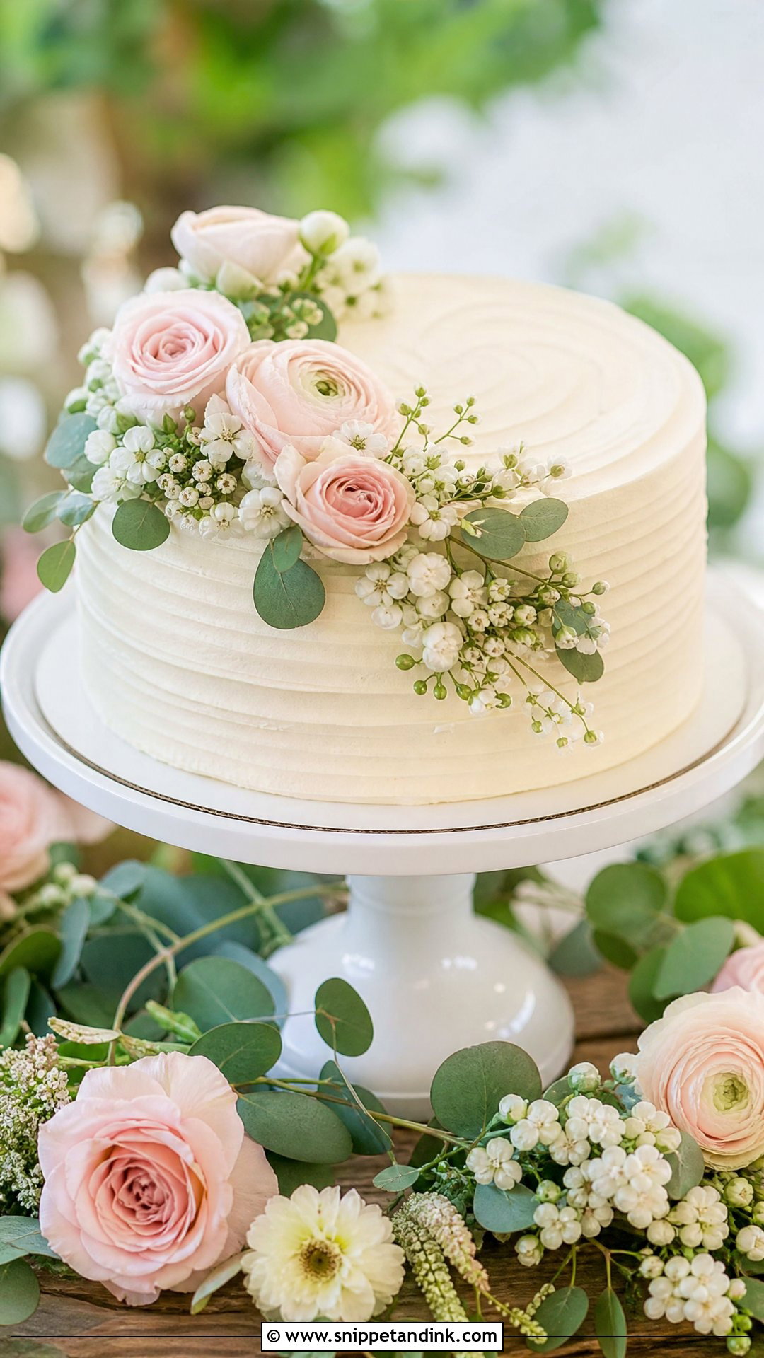 Single Tier Floral Wedding Cake - Snippet and Ink - 20 Single Tier Wedding Cake Ideas