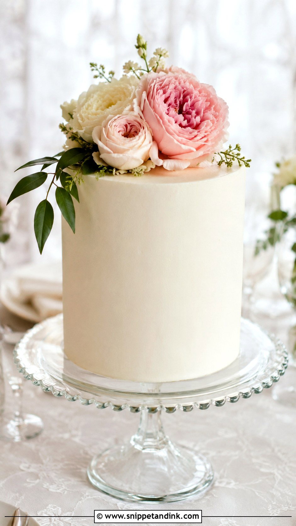 Single Tier Floral Wedding Cake - Snippet and Ink - 20 Simple Floral Wedding Cake Ideas