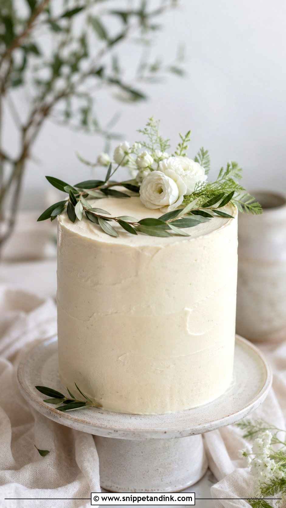Single Tier Greenery Wedding Cake - Snippet and Ink - 25 Rustic Greenery Wedding Cake Ideas