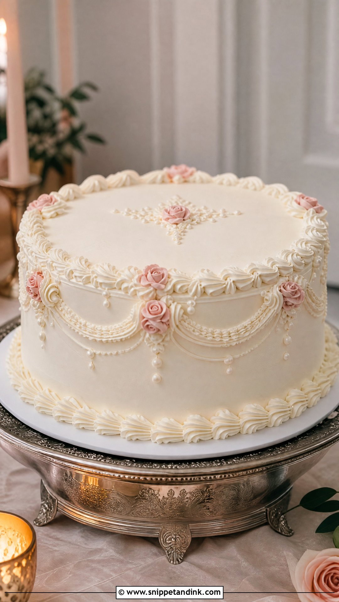 Single Tier Lambeth Wedding Cake - Snippet and Ink - 20 Single Tier Wedding Cake Ideas