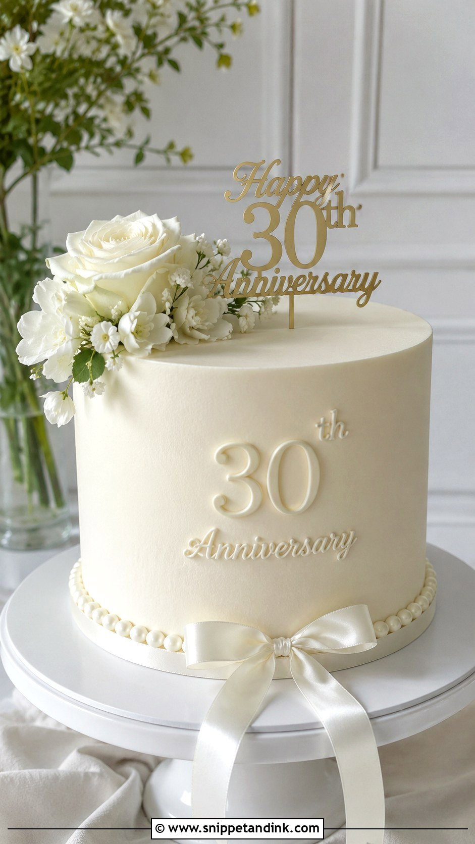 Single Tier Pearl Anniversary Cake - Snippet and Ink - 20 30th Wedding Anniversary Cake Ideas