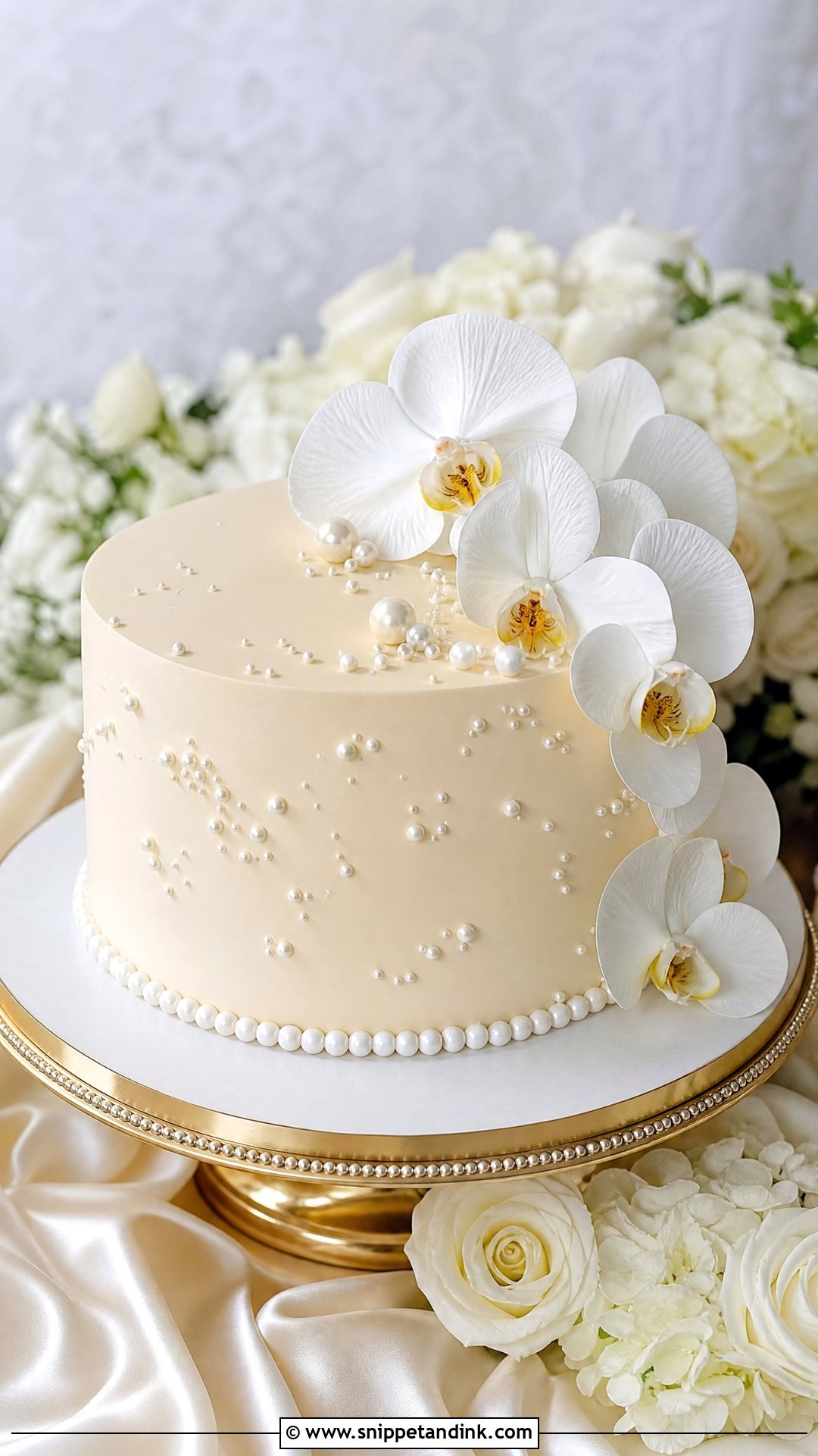 Single Tier Pearl Wedding Cake - Snippet and Ink - 20 Single Tier Wedding Cake Ideas