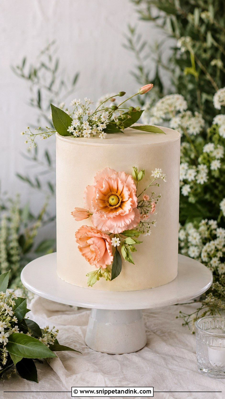 Single Tier Poppy Wedding Cake - Snippet and Ink - 25 Wedding Cake Ideas with Poppies