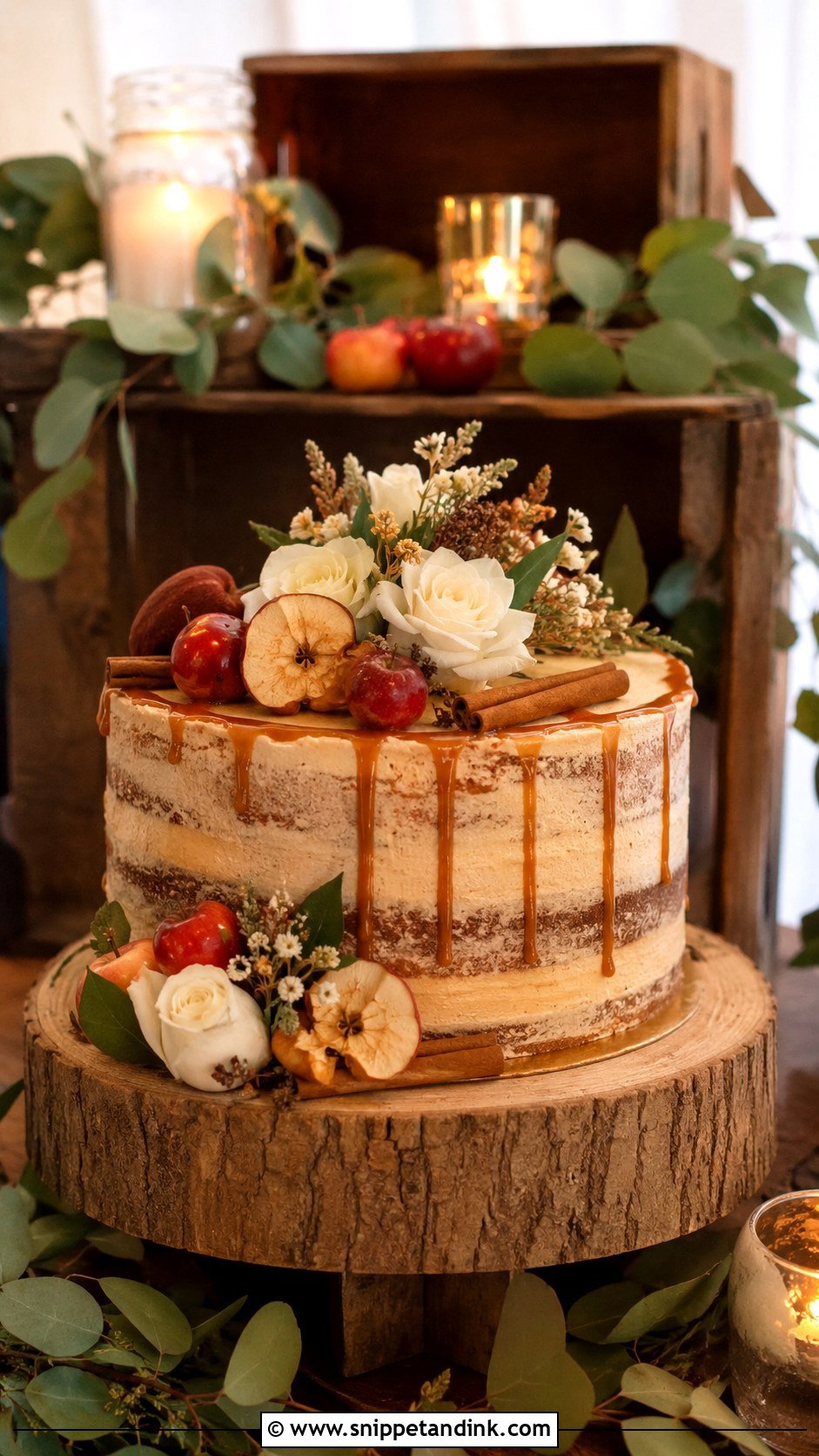 Single Tier Wedding Cake With Apples - Snippet and Ink - 30 Rustic Fall Single Tier Wedding Cake Ideas