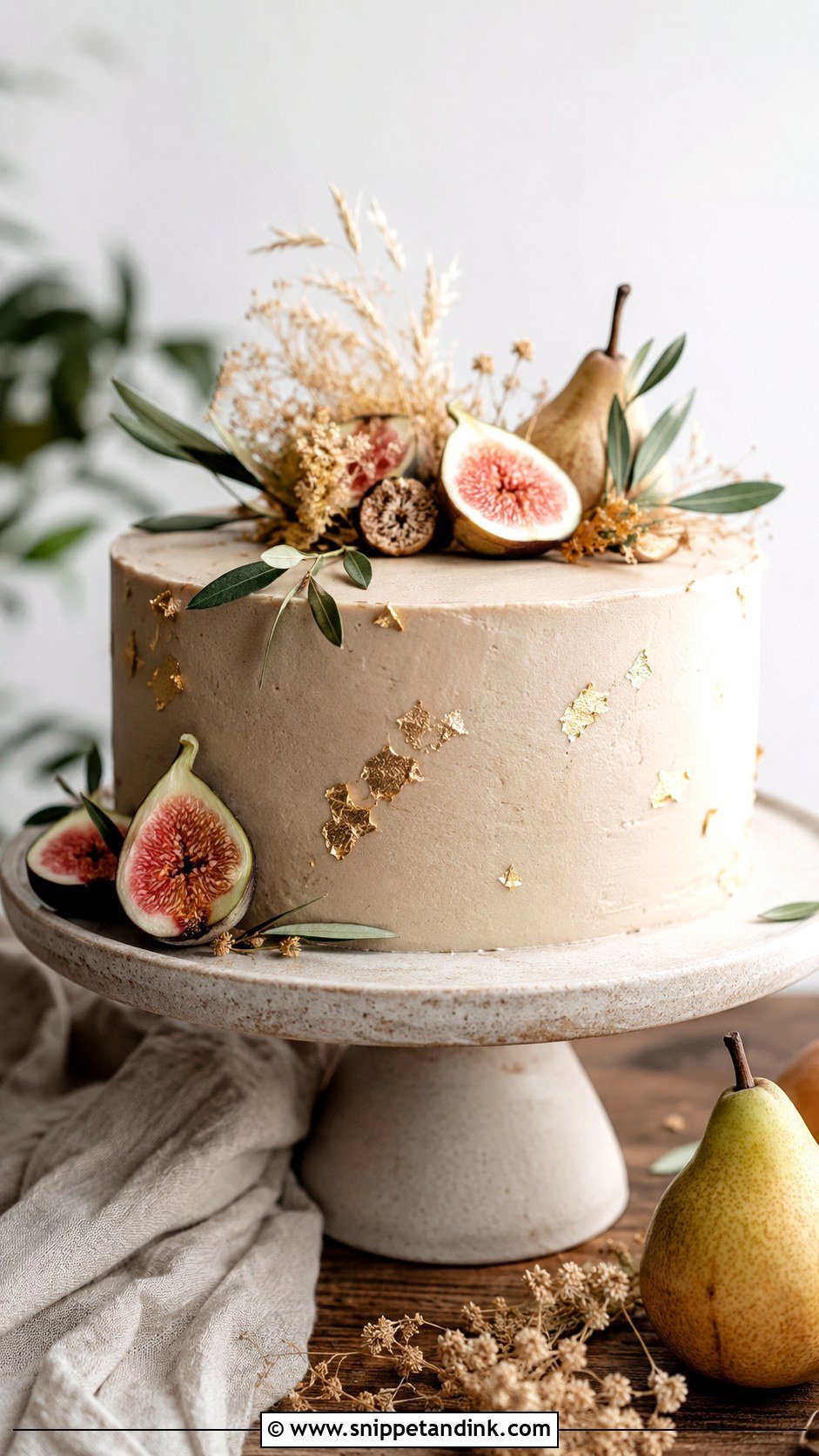 Single Tier Wedding Cake With Gold Leaf - Snippet and Ink - 30 Rustic Fall Single Tier Wedding Cake Ideas