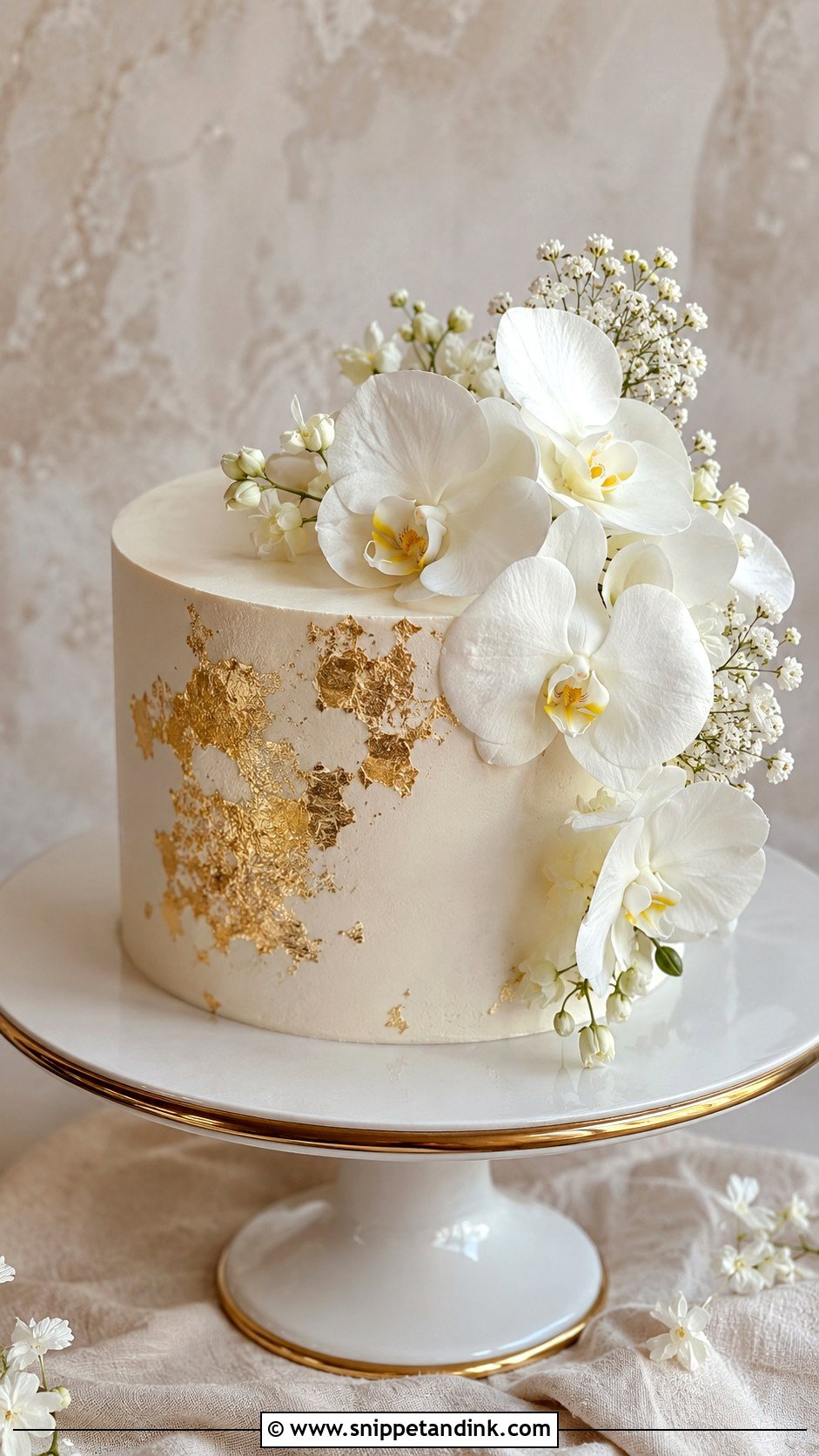 Single Tier Wedding Cake With Gold Leaf - Snippet and Ink - 20 Single Cake Designs for Wedding