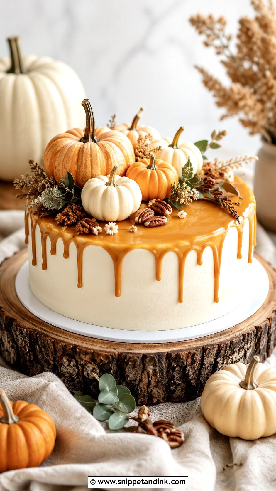 Single Tier Wedding Cake With Mini Pumpkins - Snippet and Ink - 30 Rustic Fall Single Tier Wedding Cake Ideas