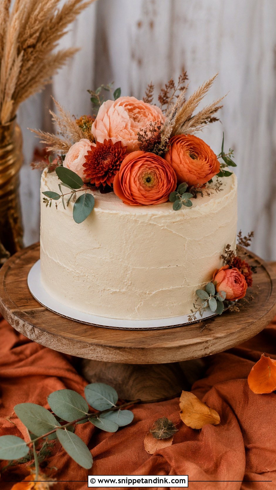 Single Tier Wedding Cake With Orange Flowers - Snippet and Ink - 30 Rustic Fall Single Tier Wedding Cake Ideas