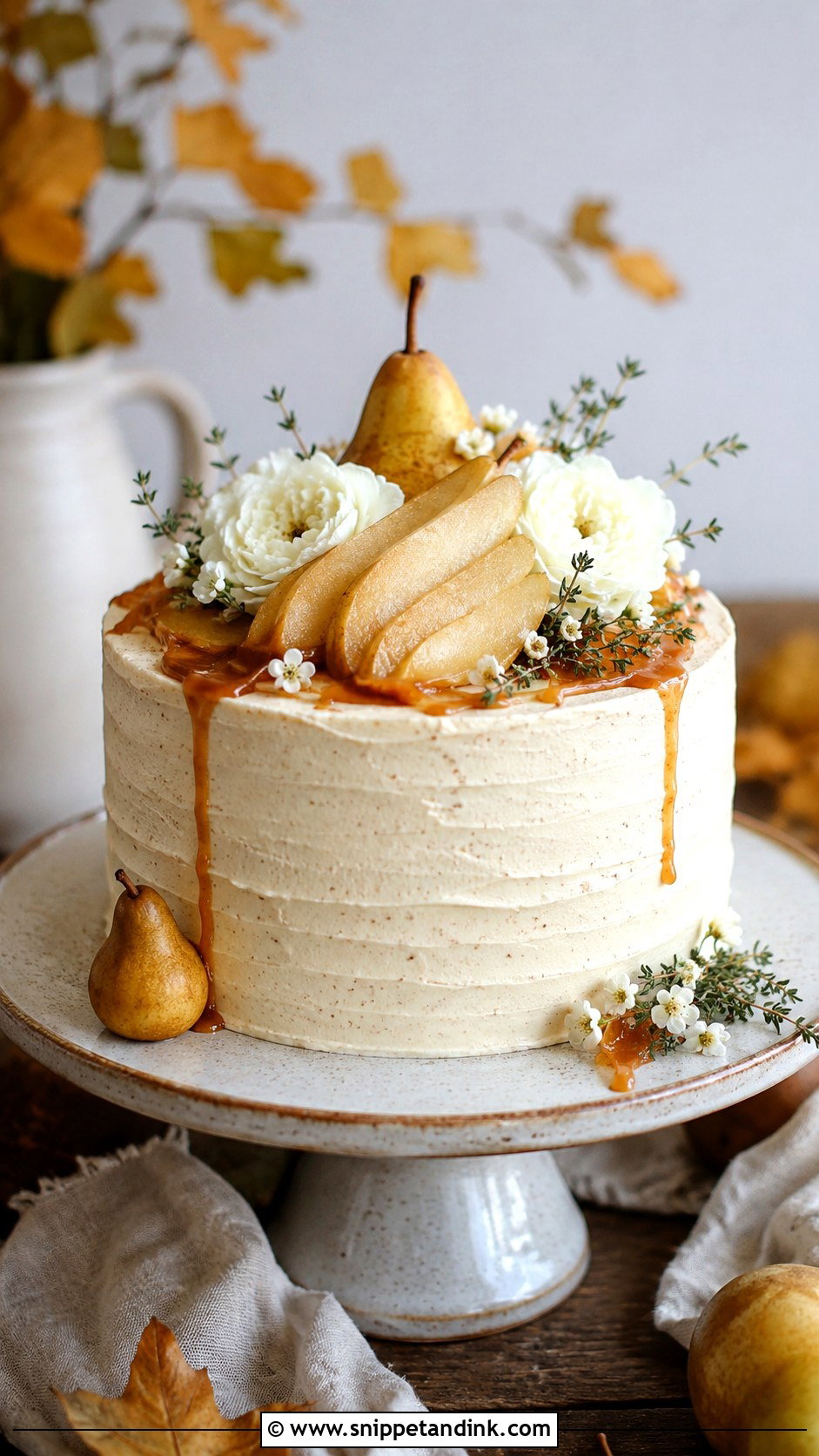 Single Tier Wedding Cake With Pears - Snippet and Ink - 30 Rustic Fall Single Tier Wedding Cake Ideas