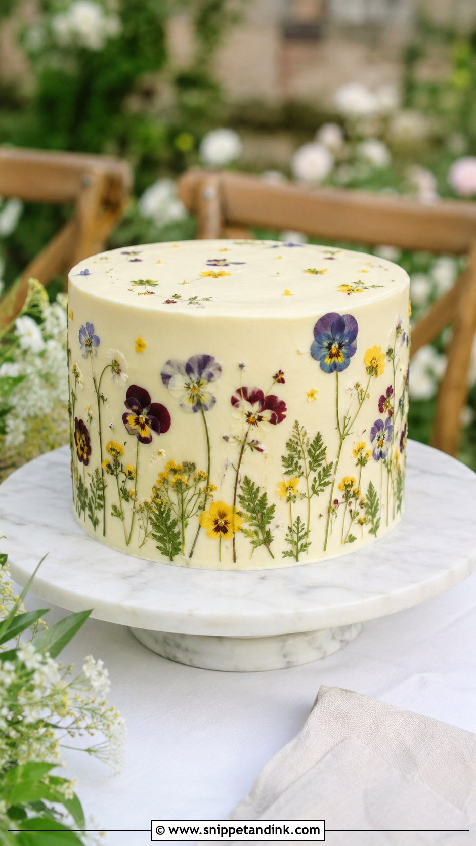 Single Tier Wedding Cake With Pressed Flowers - Snippet and Ink - 20 Single Cake Designs for Wedding