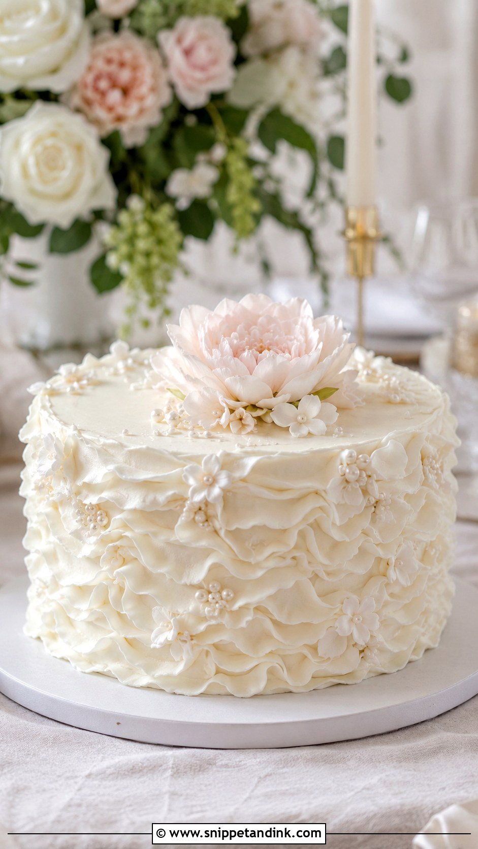 Single Tier Wedding Cake With Ruffle Buttercream - Snippet and Ink - 20 Single Cake Designs for Wedding