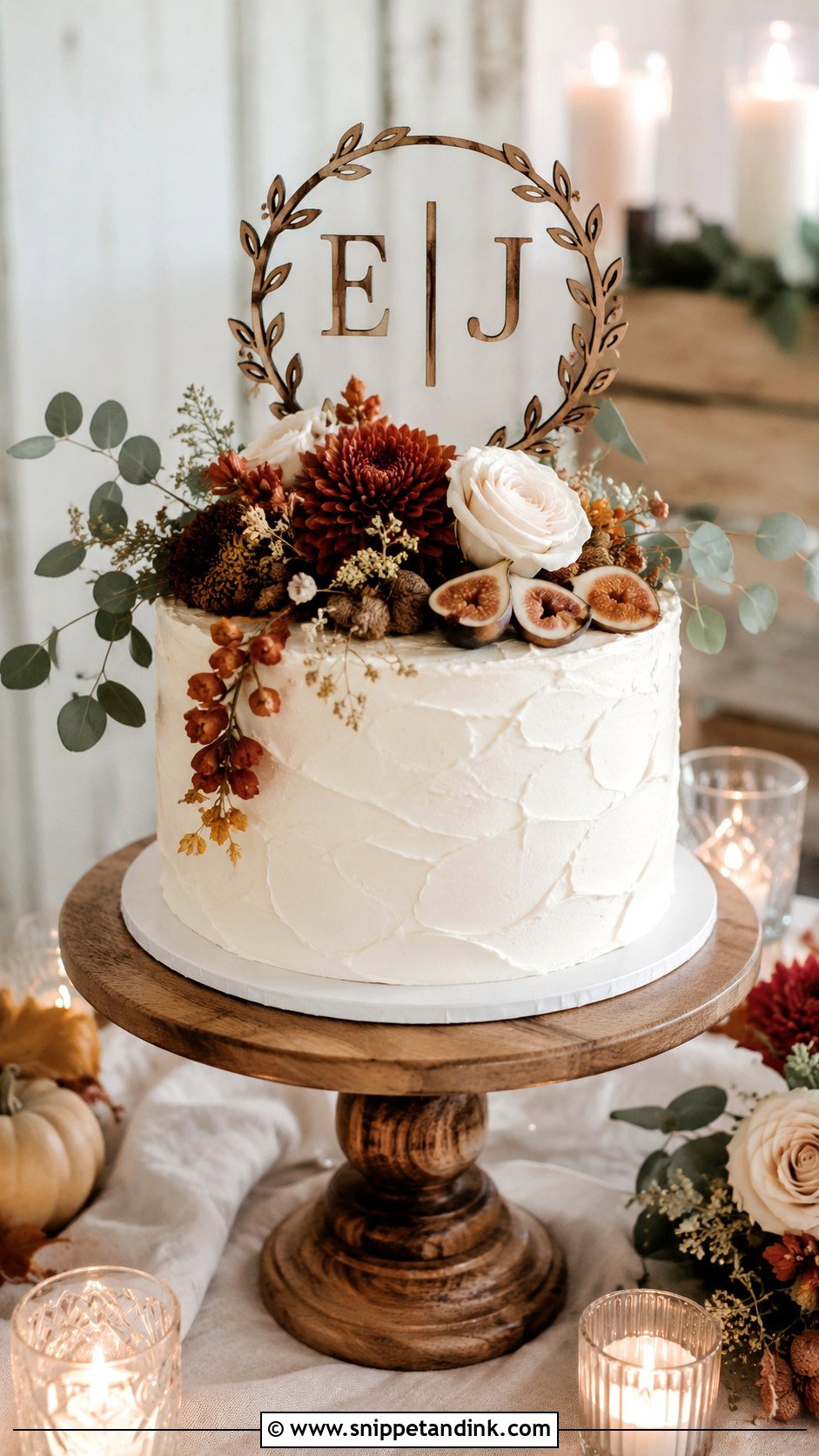 Single Tier Wedding Cake With Rustic Cake Topper - Snippet and Ink - 30 Rustic Fall Single Tier Wedding Cake Ideas