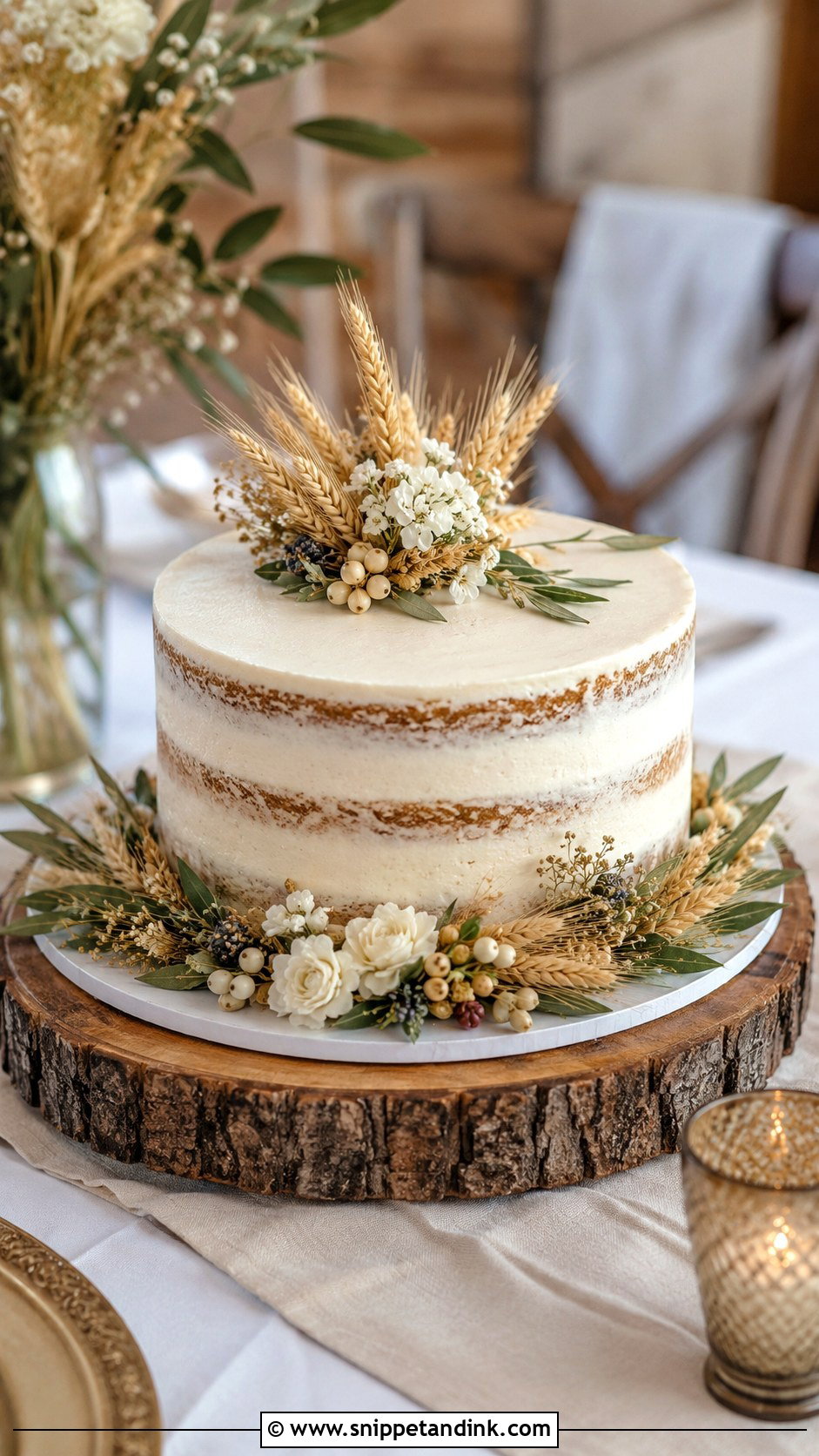 Single Tier Wedding Cake With Wheat - Snippet and Ink - 30 Rustic Fall Single Tier Wedding Cake Ideas