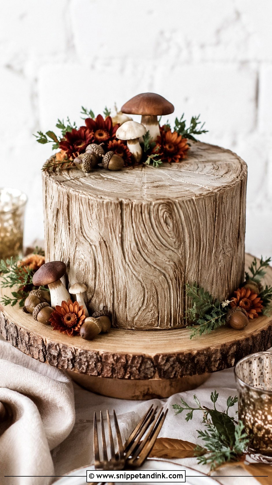 Single Tier Wedding Cake With Wood Grain Buttercream - Snippet and Ink - 30 Rustic Fall Single Tier Wedding Cake Ideas