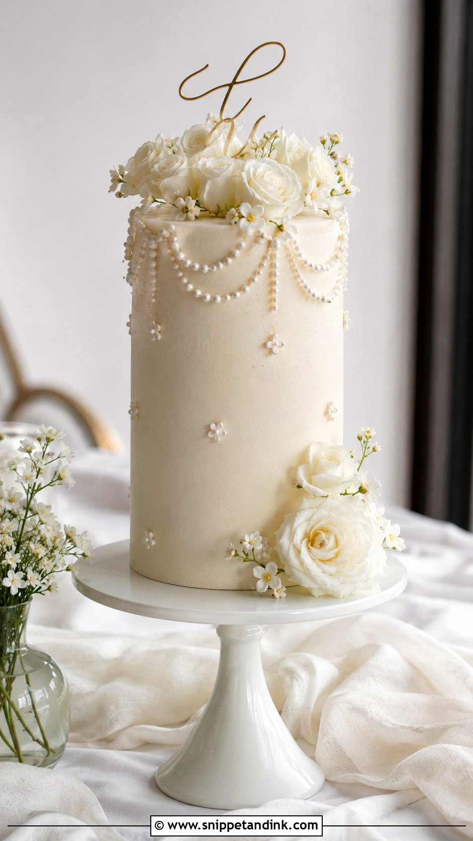 Single Tier Wedding Cake on Pedestal - Snippet and Ink - 20 Wedding Cake Ideas on Pedestals