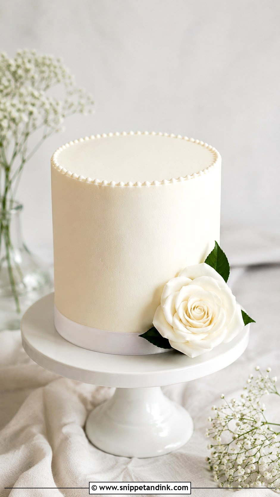 Single Tier White Wedding Cake - Snippet and Ink - 20 Minimal White Wedding Cake Ideas