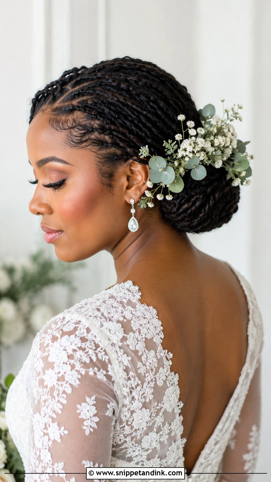 Sisterlocks Bun With Fresh Flowers Wedding Hairstyle - Snippet and Ink - 15 Styling Sister Locks for Wedding Ideas