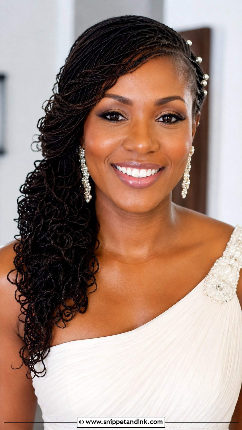 Sisterlocks Side Swept Curls Wedding Hairstyle - Snippet and Ink - 15 Styling Sister Locks for Wedding Ideas