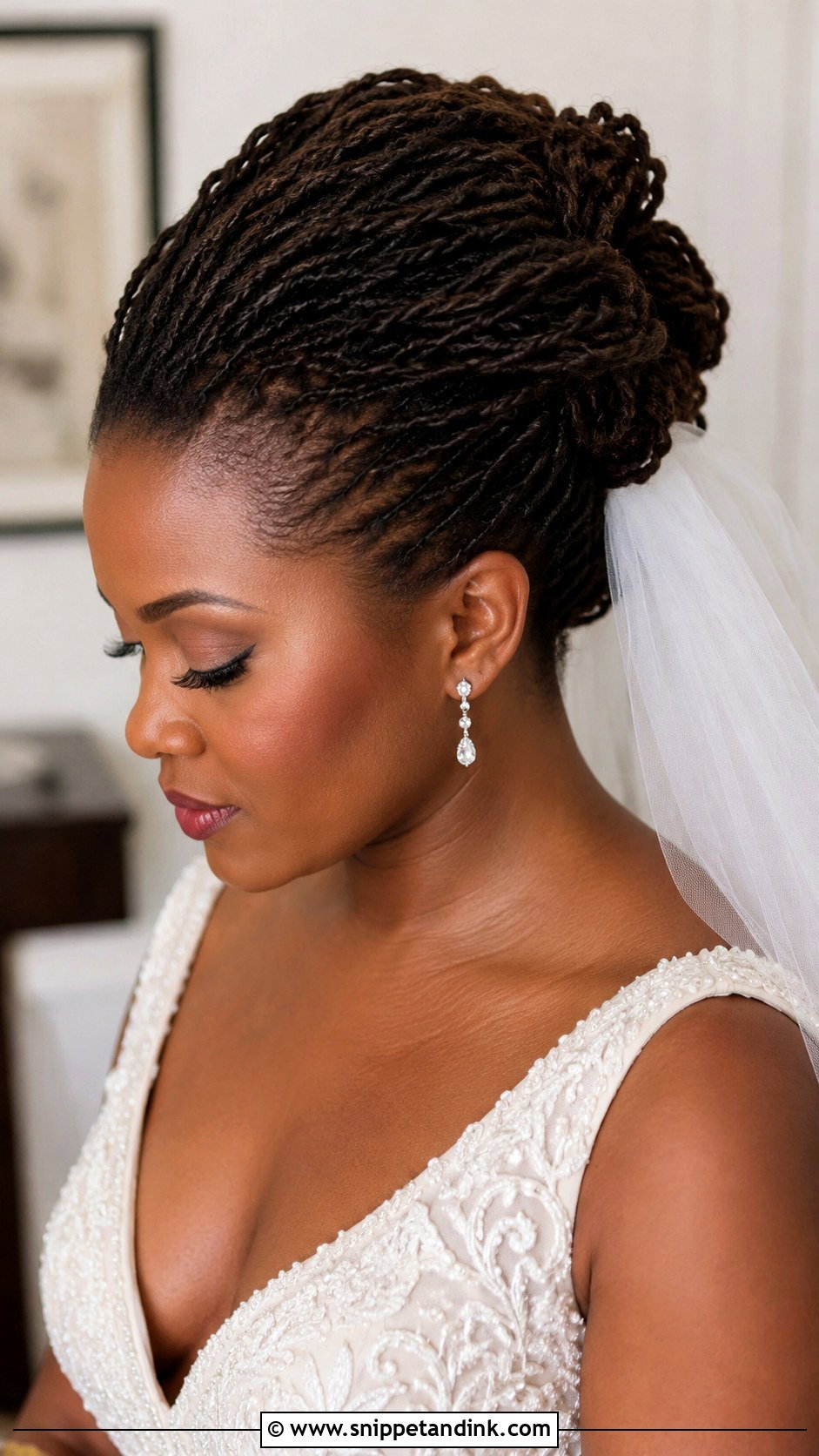 Sisterlocks Updo With Veil Wedding Hairstyle - Snippet and Ink - 15 Styling Sister Locks for Wedding Ideas
