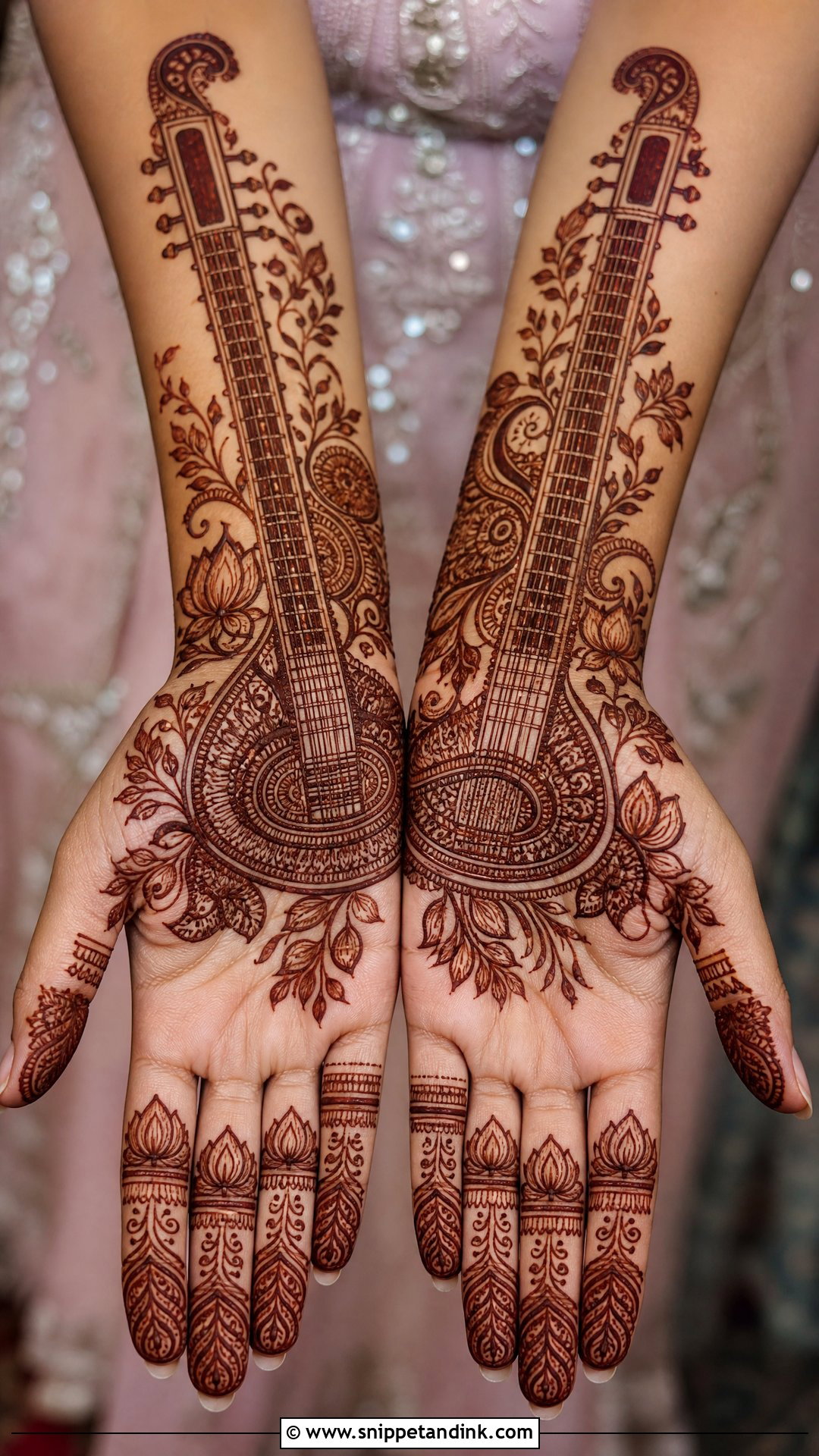Sitar Bridal Instruments Mehndi Design - Snippet and Ink - 20 Bridal Instruments Mehndi Designs