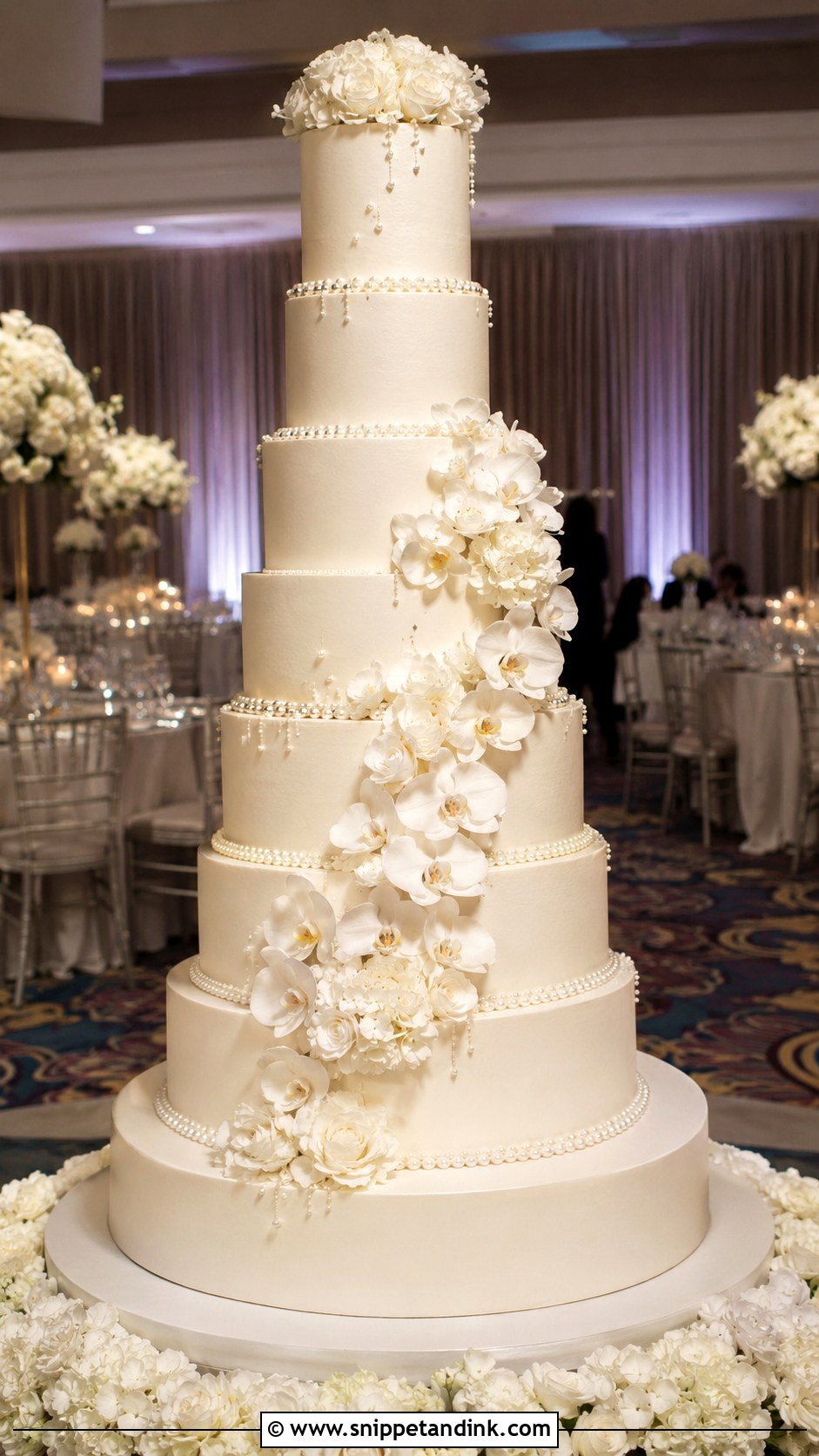 Six Tier Wedding Cake For 300 Guests - Snippet and Ink - 25 Wedding Cake Size Guide
