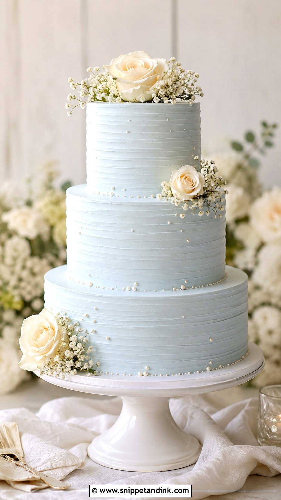 Sky Blue Buttercream Wedding Cake - Snippet and Ink - 25 Sky Blue Wedding Cake Ideas