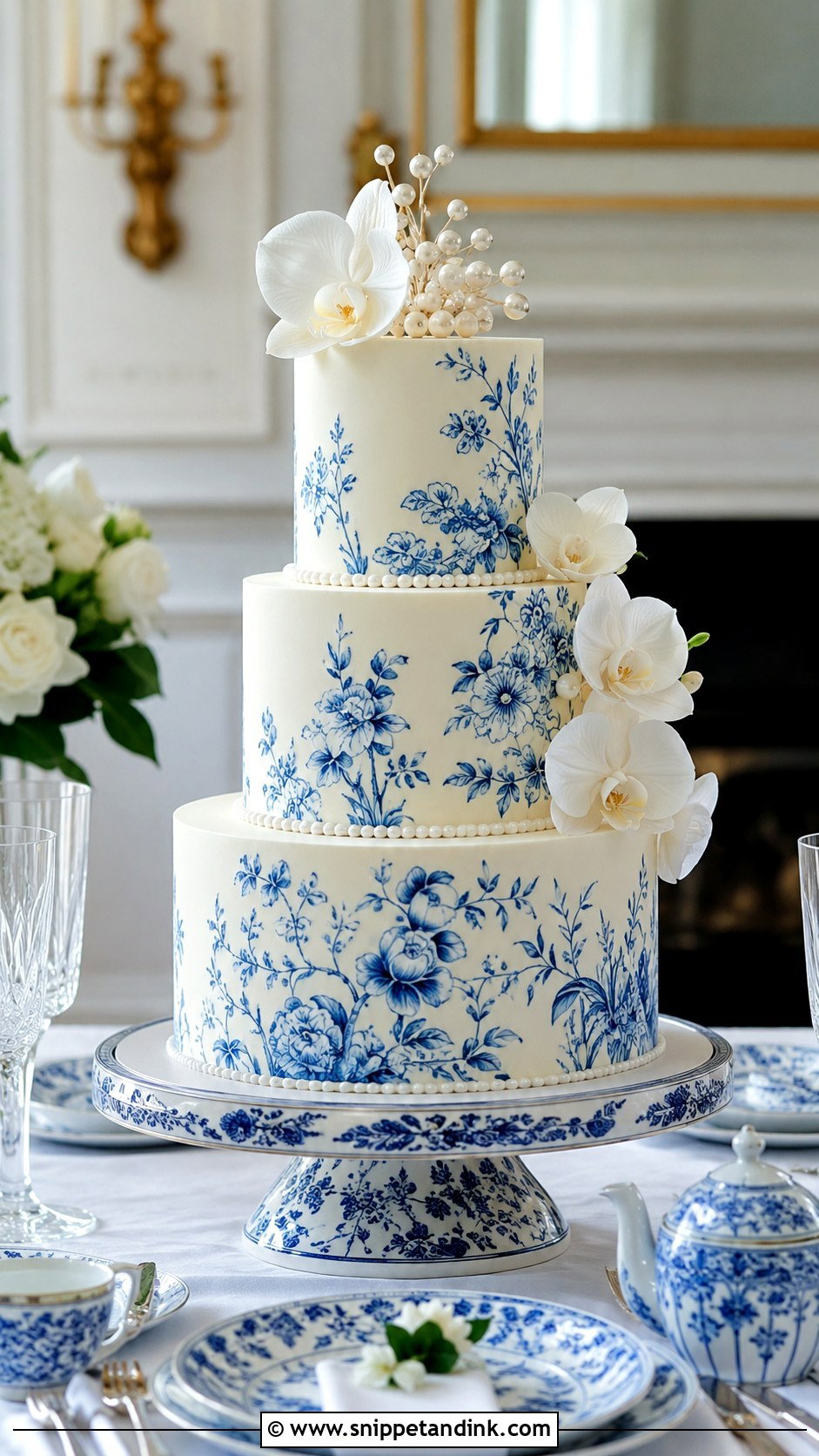 Sky Blue Chinoiserie Wedding Cake - Snippet and Ink - 25 Sky Blue Wedding Cake Ideas
