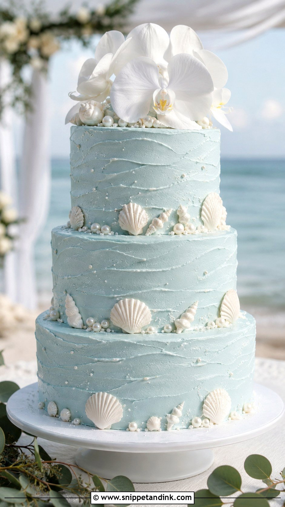Sky Blue Coastal Wedding Cake - Snippet and Ink - 25 Sky Blue Wedding Cake Ideas