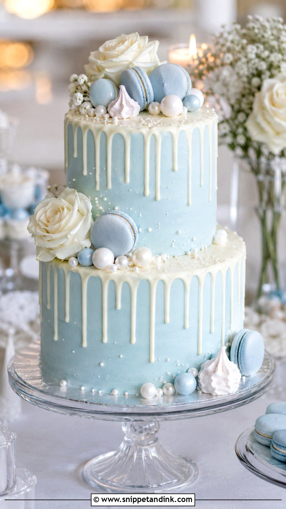 Sky Blue Drip Wedding Cake - Snippet and Ink - 25 Sky Blue Wedding Cake Ideas